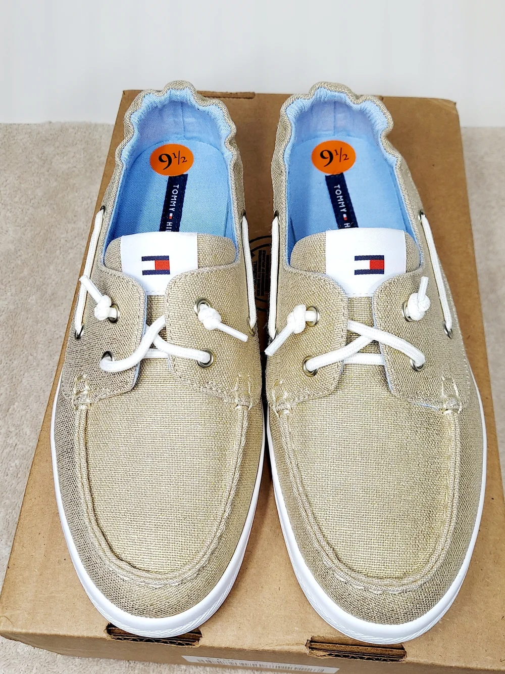 Tommy Hilfiger Metallic Gold Slip On Boat Shoes Loafers Womens Size 9.5 Nautical
